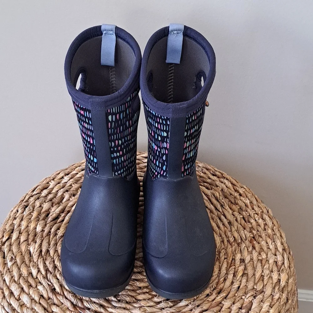 BOGS Youth‎ Neoclassic Twinkle Waterproof/Insulated Rain/ Snow Navy Boots 1